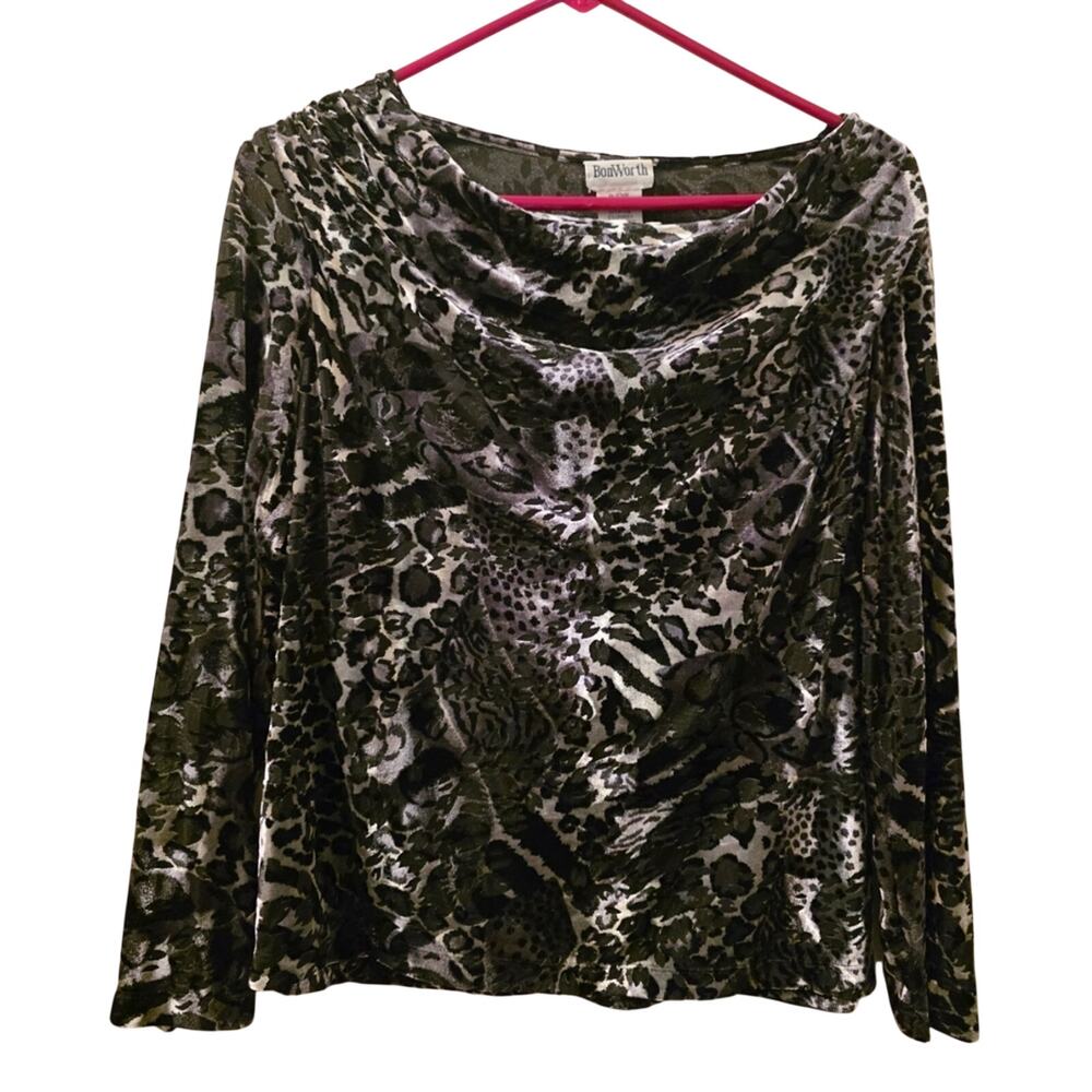 Vintage Velvet Mixed Animal Print Blouse Black Silver Romantic Whimsigoth XSP